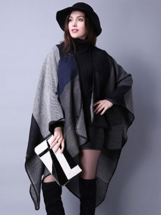 Kvinner Poncho Color Block Black Uregelmessig Varmebevarende Oversized Piping Cape