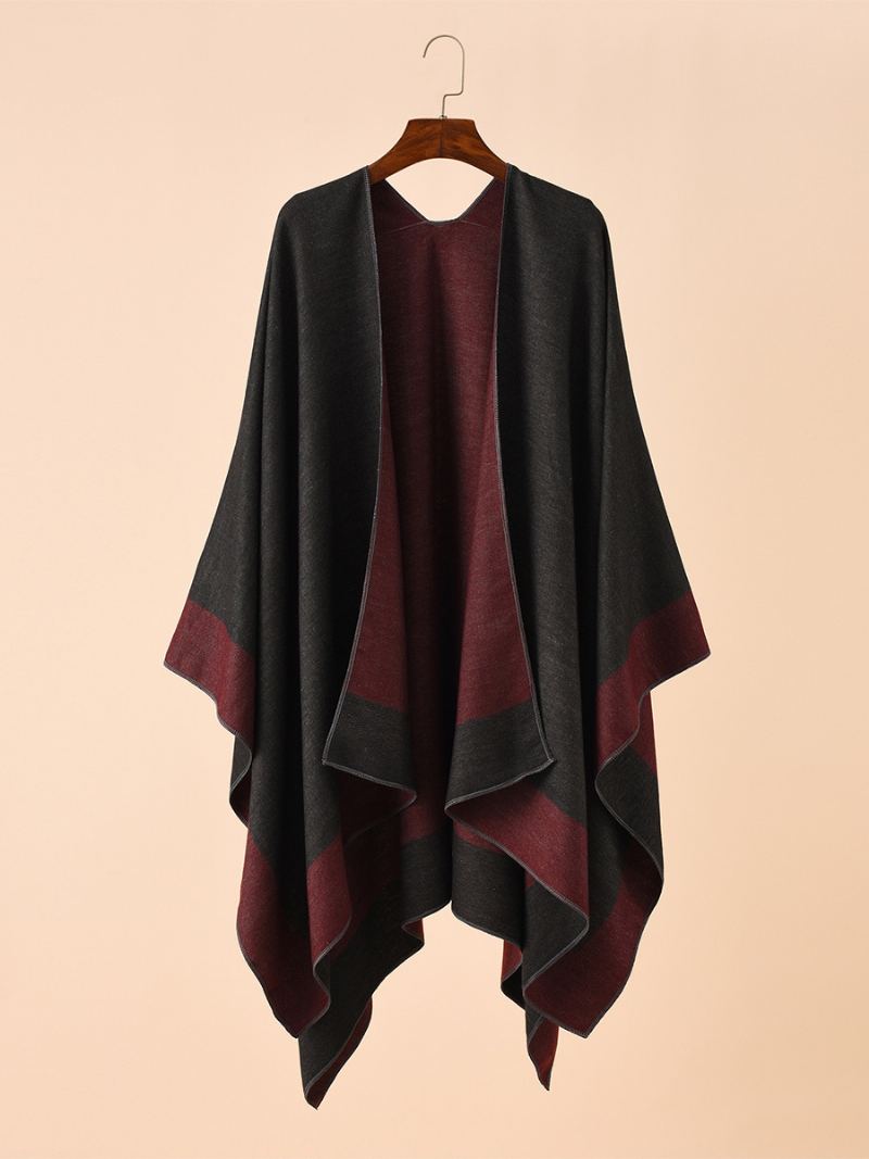 Kvinners Fargeblokk Poncho Daily Casual Cape - Burgunder