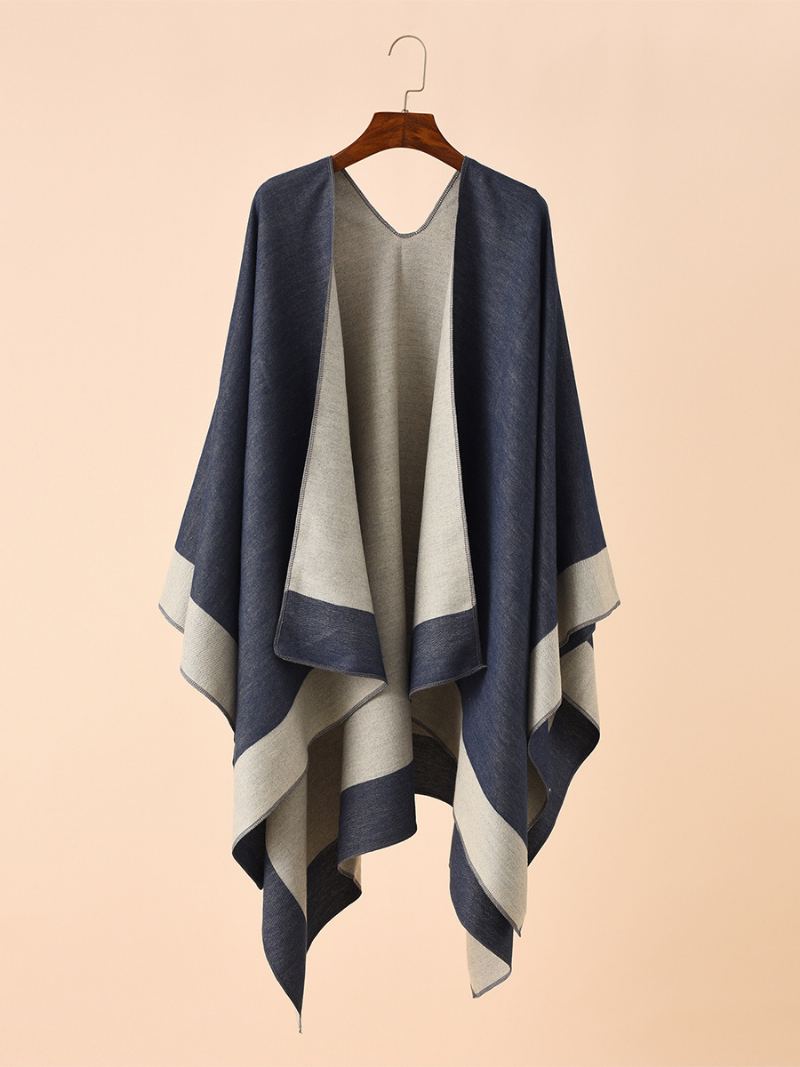 Kvinners Fargeblokk Poncho Daily Casual Cape - Dyp Blå