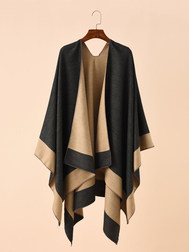 Kvinners Fargeblokk Poncho Daily Casual Cape - Sort