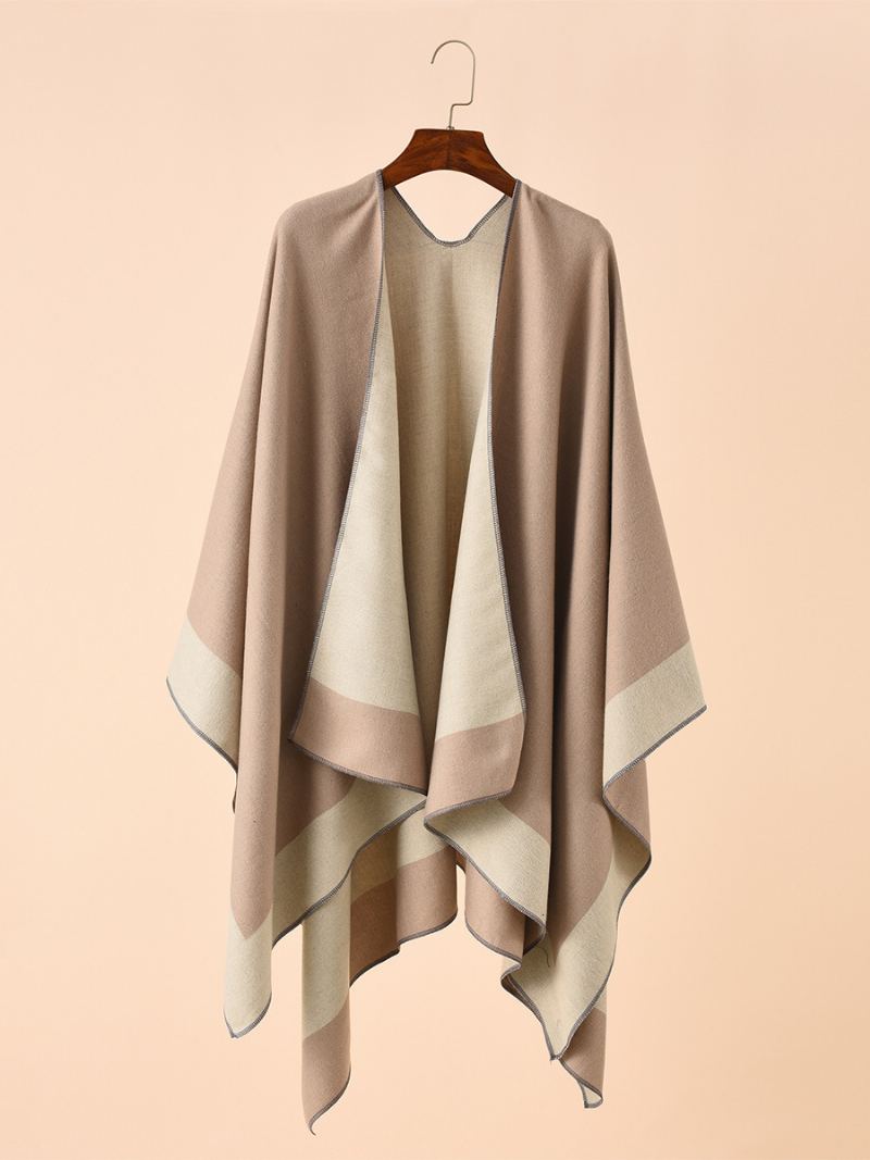 Kvinners Fargeblokk Poncho Daily Casual Cape - Khaki