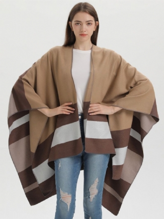 Oversized Dame Cape Stripes Color Block Høst Vinter Poncho