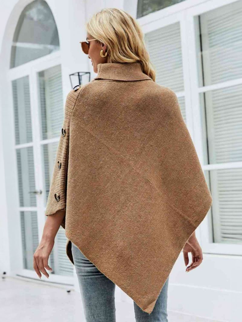 Poncho For Kvinner Høy Krage Cape Spring Yttertøy - Dyp Lys Gul