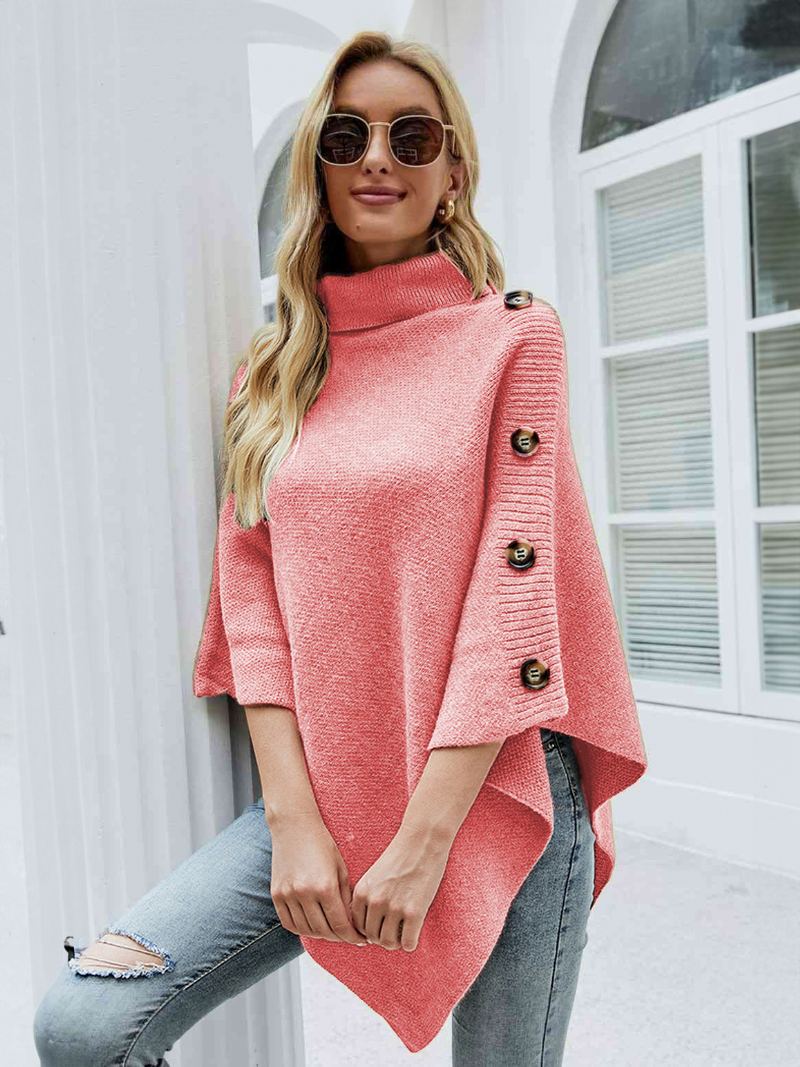 Poncho For Kvinner Høy Krage Cape Spring Yttertøy - Rosa