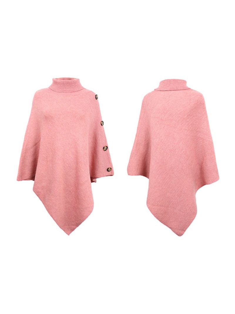 Poncho For Kvinner Høy Krage Cape Spring Yttertøy - Rosa