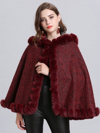 Poncho Hette Burgundy Cape Coat Vinter Yttertøy 2024 For Kvinner