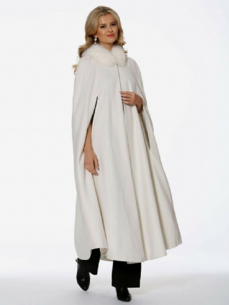 Poncho Med Hette For Kvinner Elfenben Oversized Faux Fur Cape Yttertøy