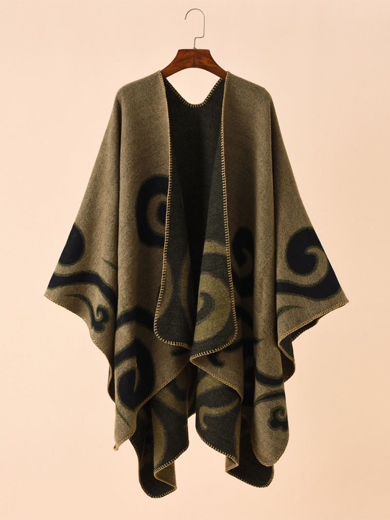 Poncho Med Trykt Daglig Casual Chic Cape For Kvinner - Kaffebrun