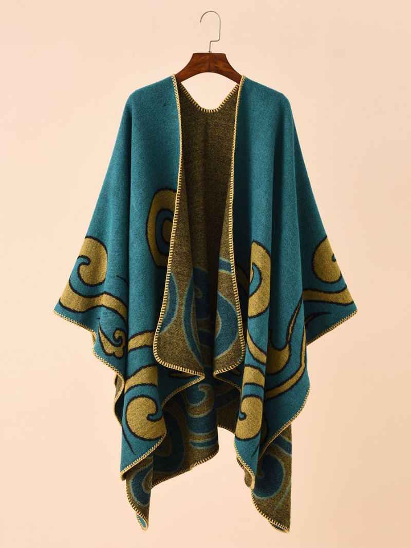 Poncho Med Trykt Daglig Casual Chic Cape For Kvinner - Teal