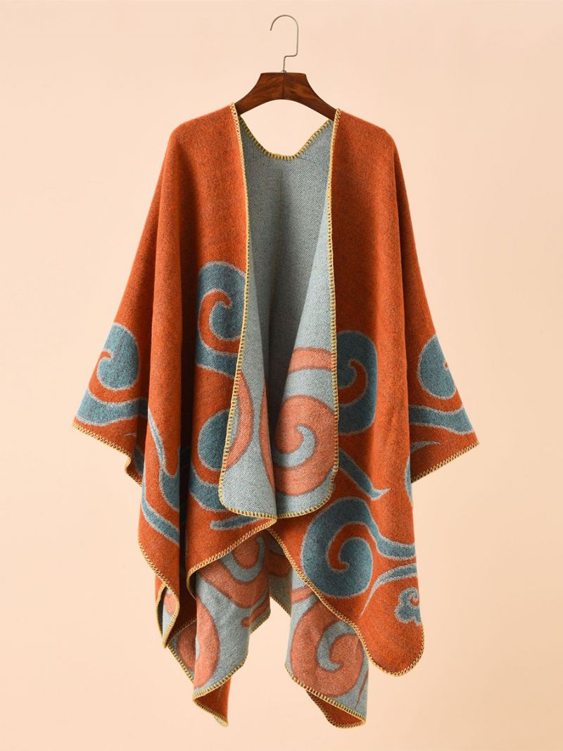 Poncho Med Trykt Daglig Casual Chic Cape For Kvinner - Oransje