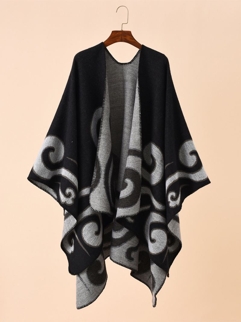 Poncho Med Trykt Daglig Casual Chic Cape For Kvinner - Sort