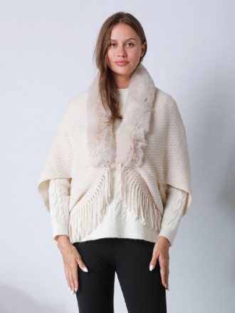 Poncho-sleeved Frynser I Fuskepels For Kvinner Oversized Cape