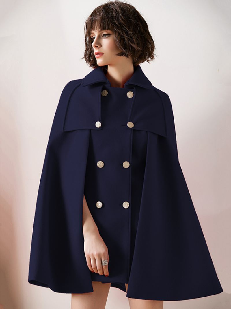 Rød Poncho For Kvinner Oversized Cape Coat Vinter Yttertøy 2024 - Mørk Navy