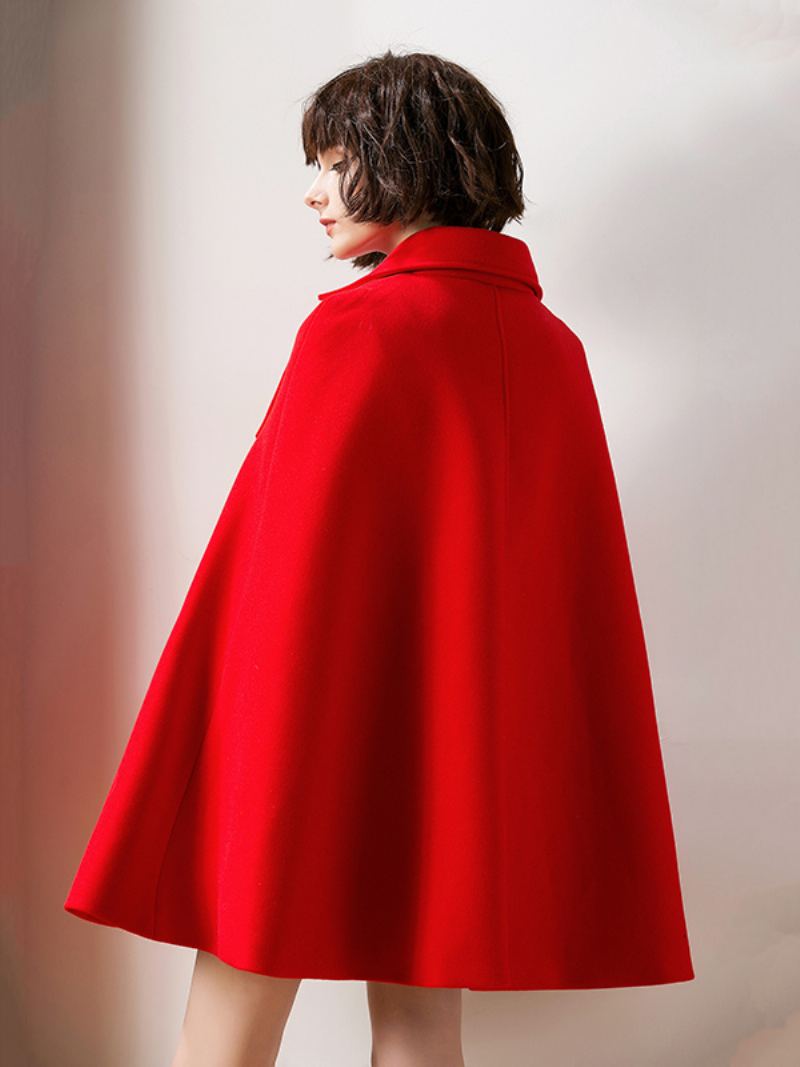 Rød Poncho For Kvinner Oversized Cape Coat Vinter Yttertøy 2024 - Rød