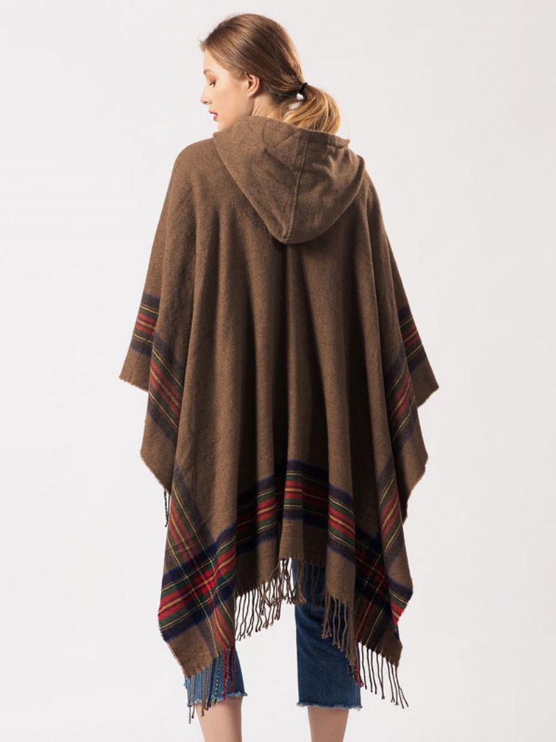 Shawl Wrap Bohemian Hette Frynser Poncho Cardigan Cape For Kvinner - Khaki