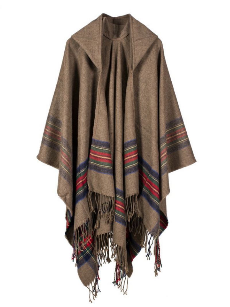 Shawl Wrap Bohemian Hette Frynser Poncho Cardigan Cape For Kvinner - Khaki