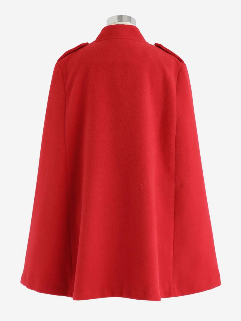 Svart Poncho Coat Dobbel Breasted Cape Spring Yttertøy For Dame - Rød