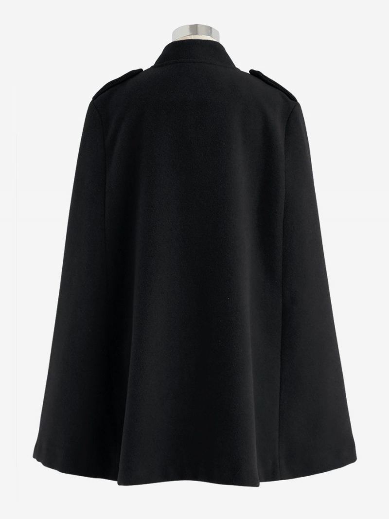 Svart Poncho Coat Dobbel Breasted Cape Spring Yttertøy For Dame - Sort