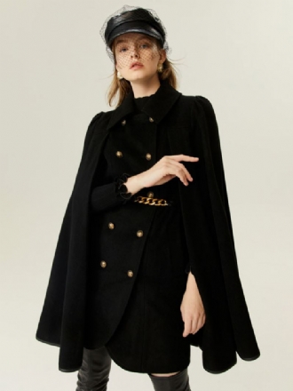 Ull Poncho Coat Dobbel Breasted Cape Chain Belte Yttertøy For Dame