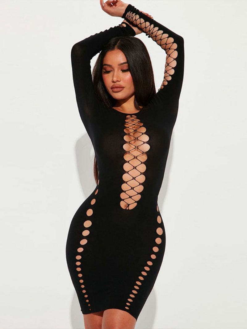 Dameklubbkjole Jewel Neck Sexy Cut Out Langermet Rose Kjole