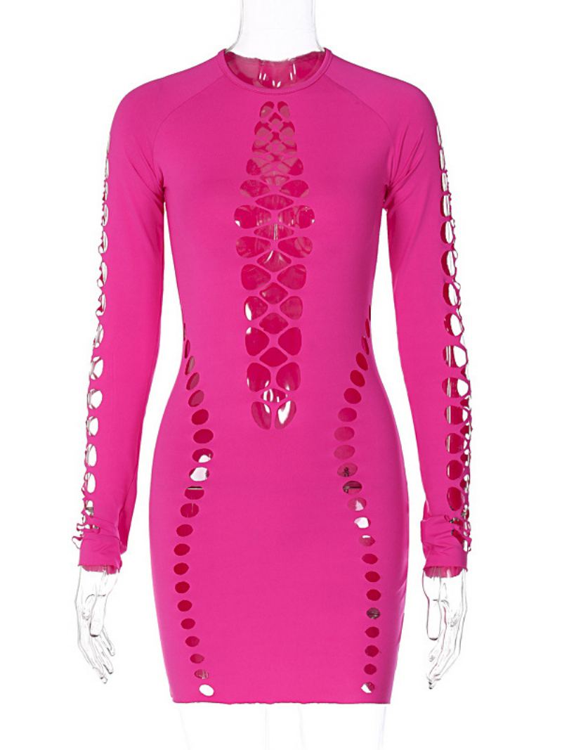 Dameklubbkjole Jewel Neck Sexy Cut Out Langermet Rose Kjole - Rose