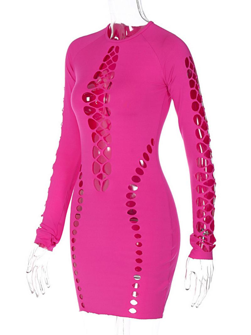 Dameklubbkjole Jewel Neck Sexy Cut Out Langermet Rose Kjole - Rose