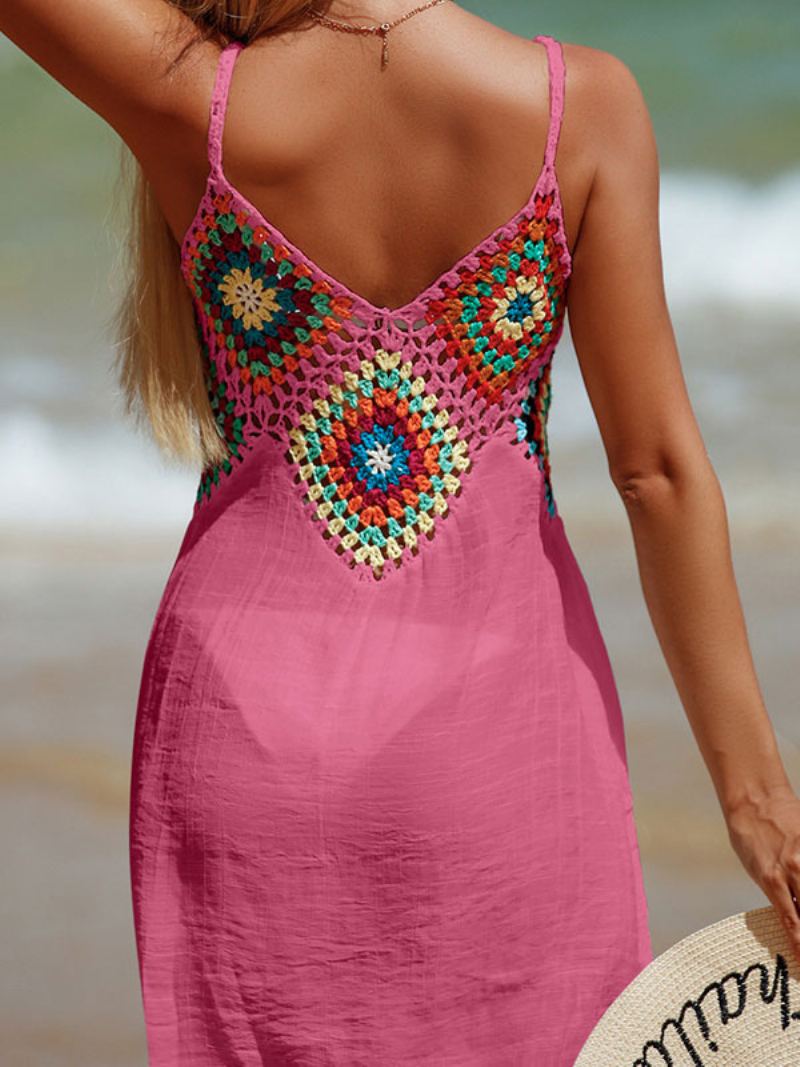 Kvinner Cover Ups Rose Color Block Cut Out Stropper Hals Ermeløs Polyester Sommer Sexy Badedrakter - Rose