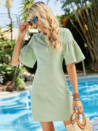 Kvinners Sage Summer Dress Backless Peplum Sleeves Minikjoler Med Rund Hals