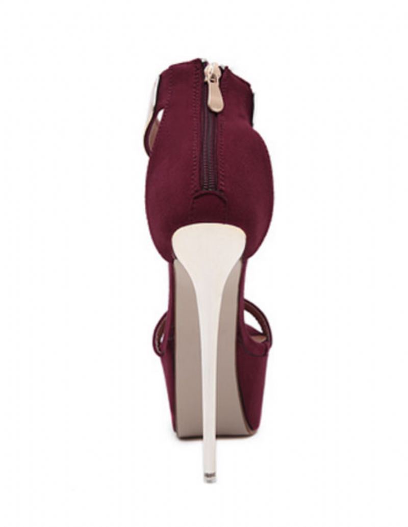 Burgundy Sexy Sandals 2024 Dame Sandaler Med Høye Hæler Plattformsko Metalldetaljer Ankelstropp Sandalsko - Burgunder