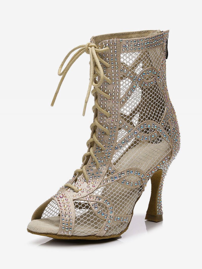 Dame Rhinestones Nets Lace Up Dance Booties