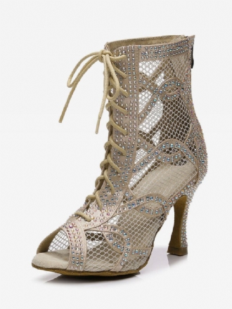 Dame Rhinestones Nets Lace Up Dance Booties