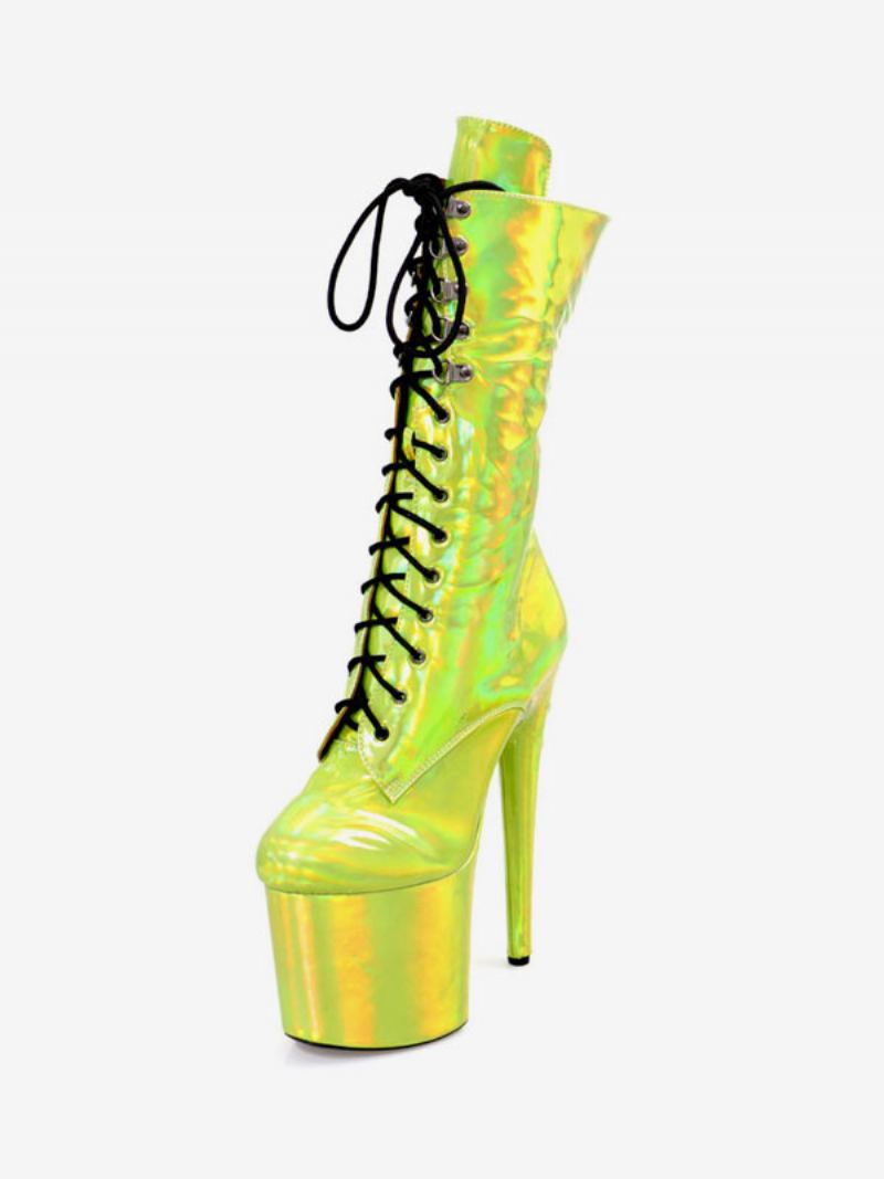 Dame Sexy Boots Rund Toe Lace Up Stiletthæl Rave Club Green Thigh Høye Støvler Over Kneet - Grønn