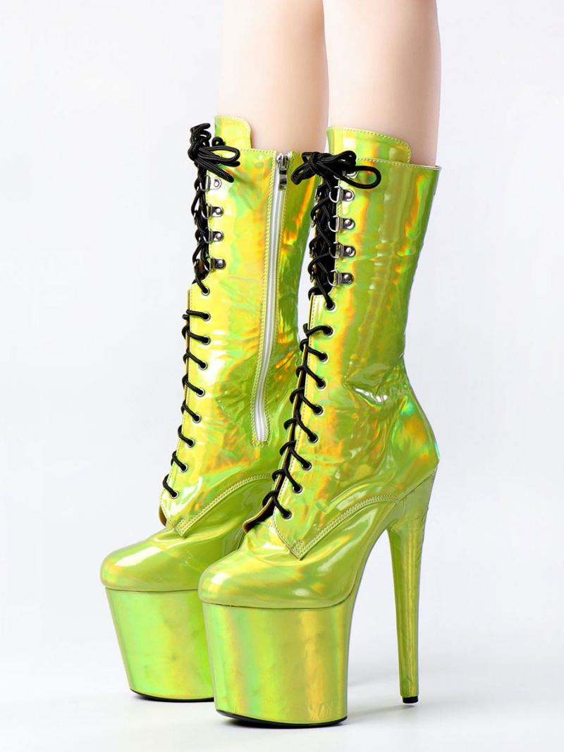 Dame Sexy Boots Rund Toe Lace Up Stiletthæl Rave Club Green Thigh Høye Støvler Over Kneet - Grønn