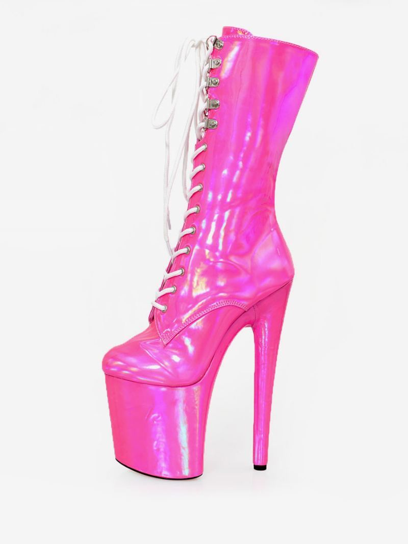 Dame Sexy Boots Rund Toe Lace Up Stiletthæl Rave Club Green Thigh Høye Støvler Over Kneet - Rose