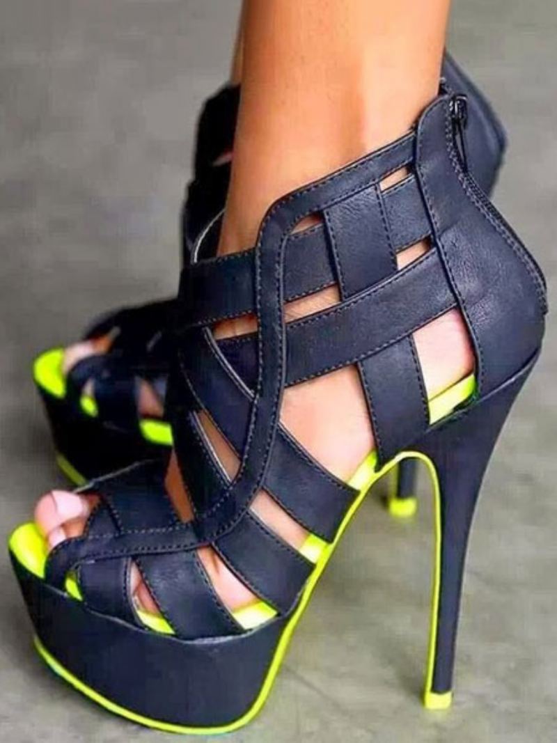 Kvinner Sexy Sko Høyhæl Sandaler Plattform Peep Toe Cut Out Strappy Sandal - Gul Grønn