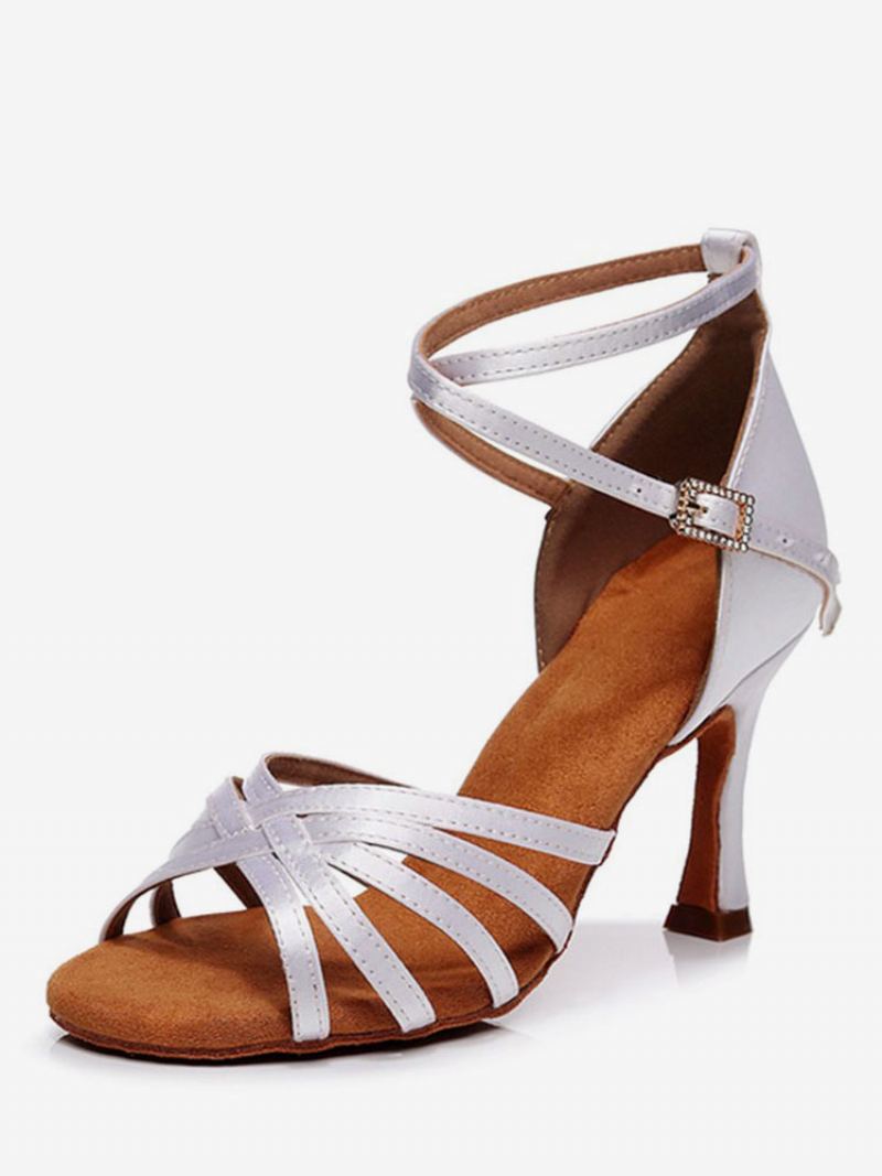 Latinsk Dansesko For Kvinner Kaffebrun Peep Toe Stiletthæl Satin Ballroom Dance Latinsko - Hvit