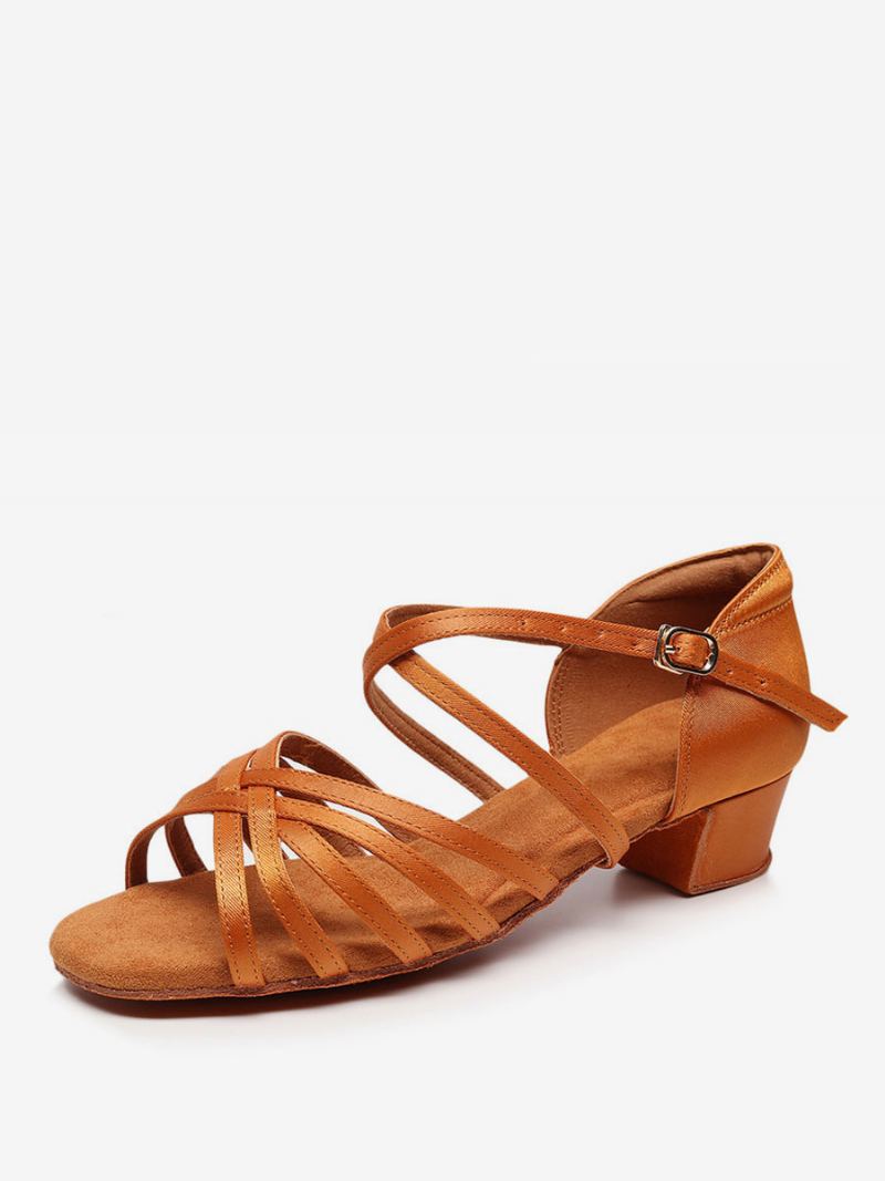 Latinsk Dansesko For Kvinner Silke Og Satin Kaffe Brun Peep Toe