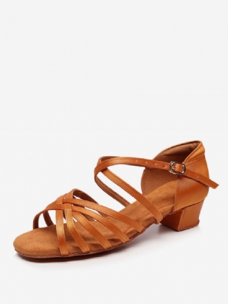 Latinsk Dansesko For Kvinner Silke Og Satin Kaffe Brun Peep Toe