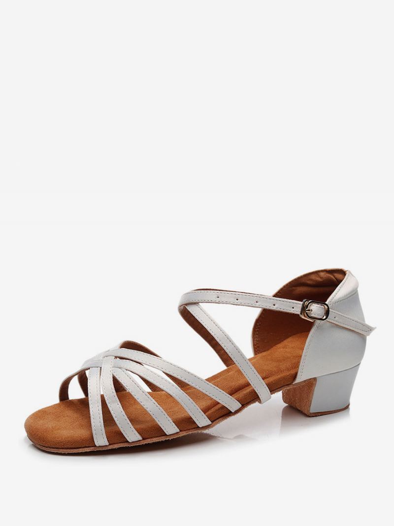 Latinsk Dansesko For Kvinner Silke Og Satin Kaffe Brun Peep Toe - Hvit