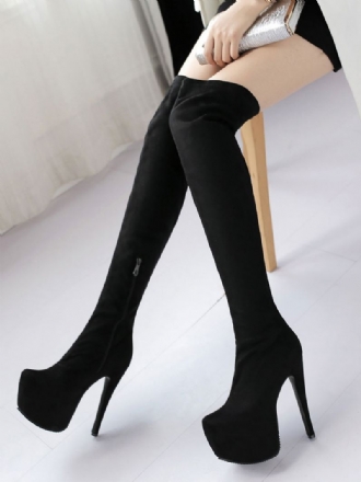 Over Knee Boots Dame Sexy Sko Black Plattformsko Stiletto Stretch