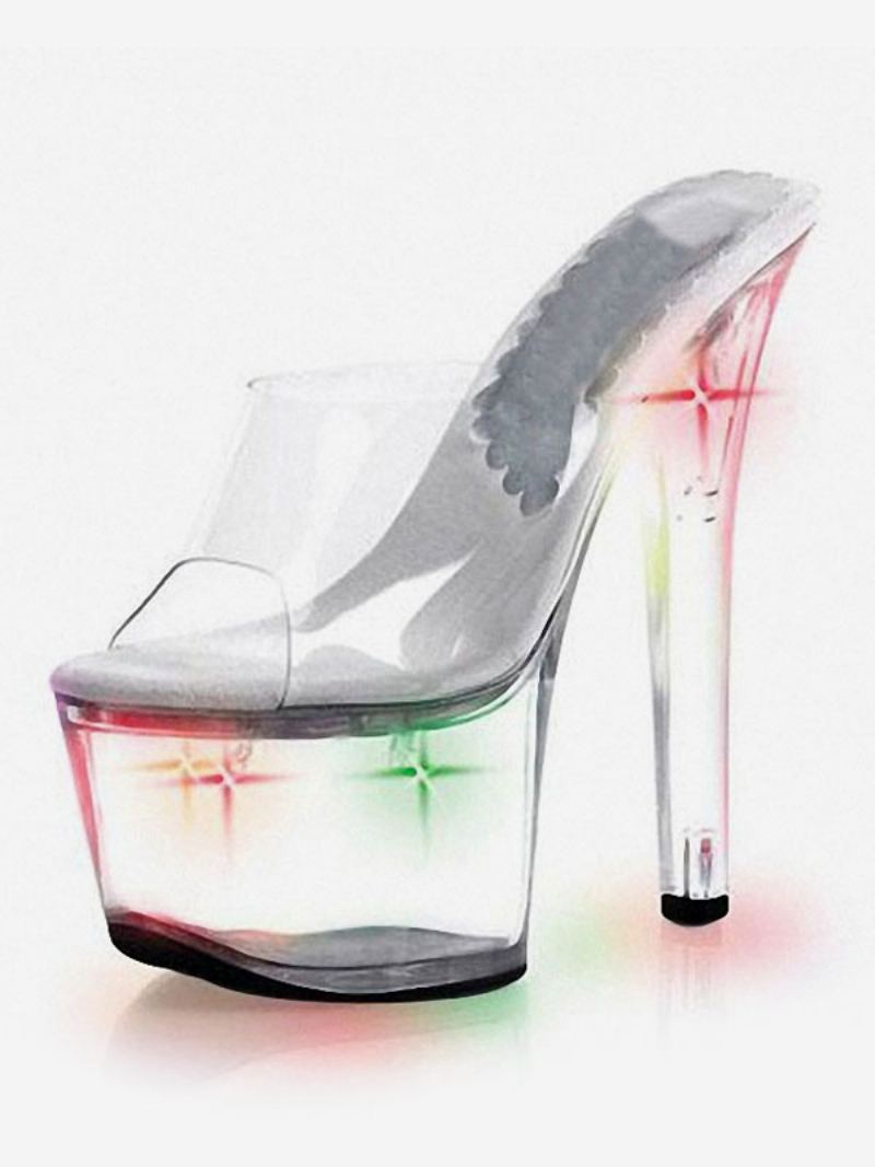 Pole Dance Sko Dame Led Clear Exotic Mule Heels Stripper - Ombre