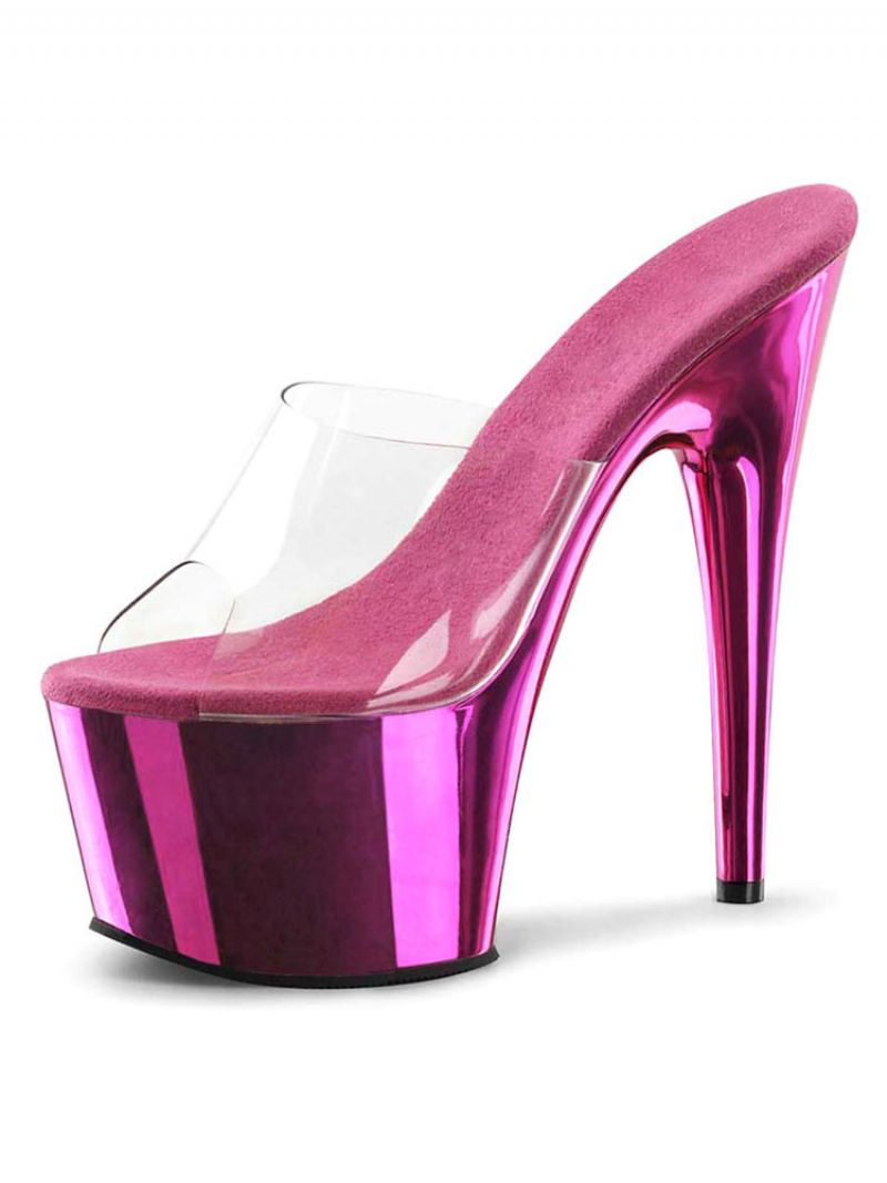 Pole Dance Sko Dame Sexy Metallic Plattformsko Stiletto Heel Mule Sandaler - Rose