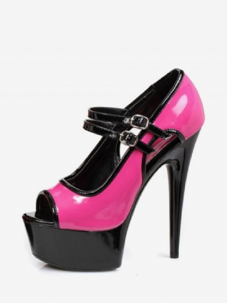 Pole Dance Sko Sexy Høye Hæler Kvinner Plattform Peep Toe Buckle Detail Pumps Stripper