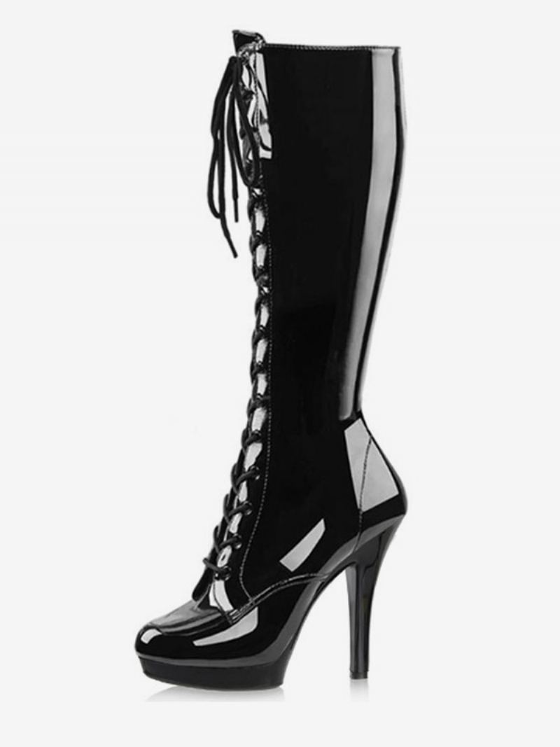 Pole Dansesko Sexy Lace Up Plattformsko Stiletto Heel Knee Boots