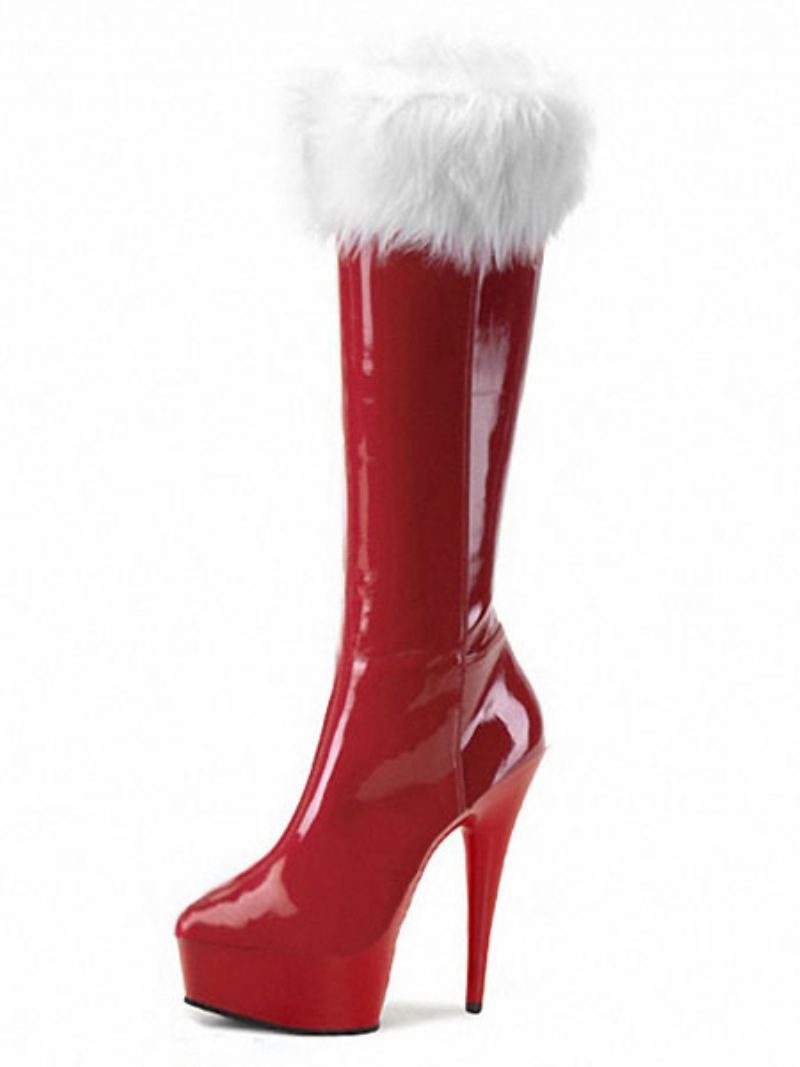 Red Xmas Sexy Plattformsko Boots Dame Pels Trim Høyhæl Støvler Vintersko