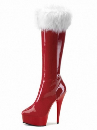 Red Xmas Sexy Plattformsko Boots Dame Pels Trim Høyhæl Støvler Vintersko