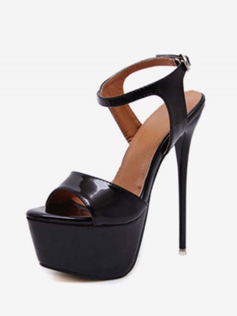 Røde Sexy Sko Stiletthæl Peep Toe Plattformsandaler For Kvinner - Svart