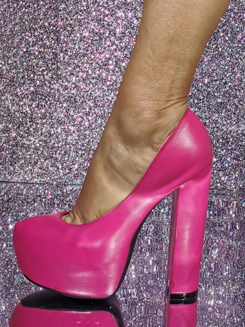 Sexy Høye Hæler For Kvinner Plattformsko Chunky Heel Slip On Pumps - Rose