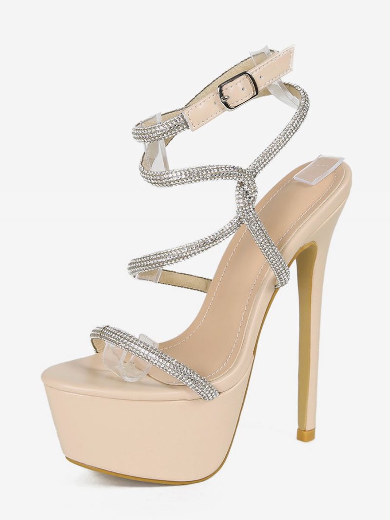 Sexy Sandaler For Kvinner Svart Pu-skinn Peep Toe 2.4 Tommer Rhinestones 6.3 Sko - Lys Gul