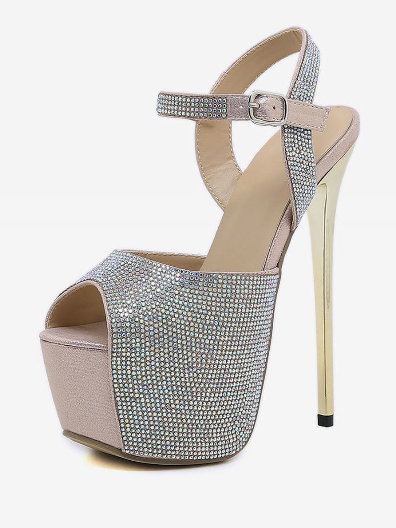 Sexy Sandaler Med Høye Hæler For Kvinner Glitterplattform Peep Toe Rhinestones Sky High 6.3 Tommer Sko